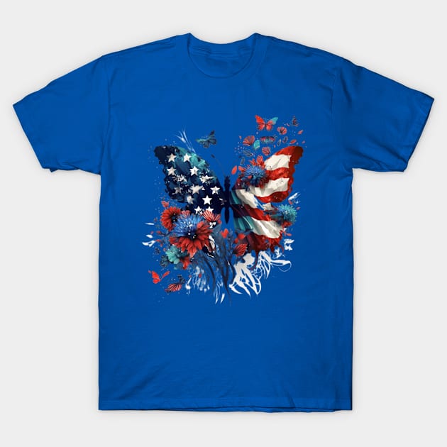 Patriotic Butterfly, 4th of July Design T-Shirt by PaperMoonGifts